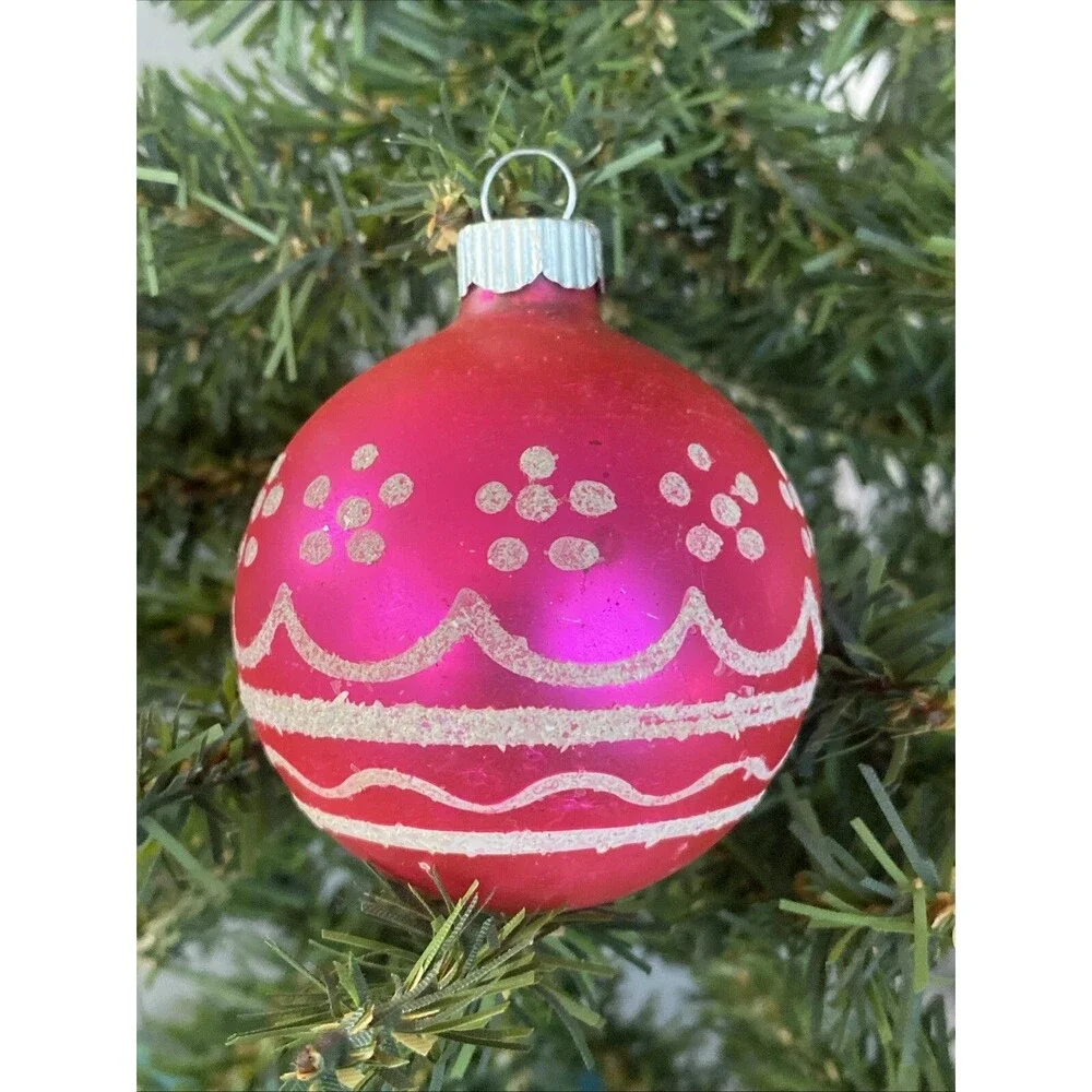 Vintage Christmas Shiny Brite Glass Ornament Pink Ball Mica Candle Design